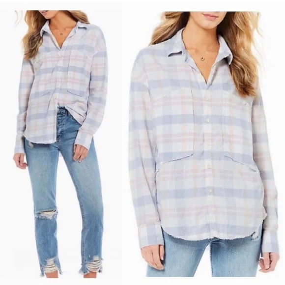 FREE PEOPLE • Women’s Loveland Plaid Pastel Button Down Shirt Size Small - Picture 1 of 6